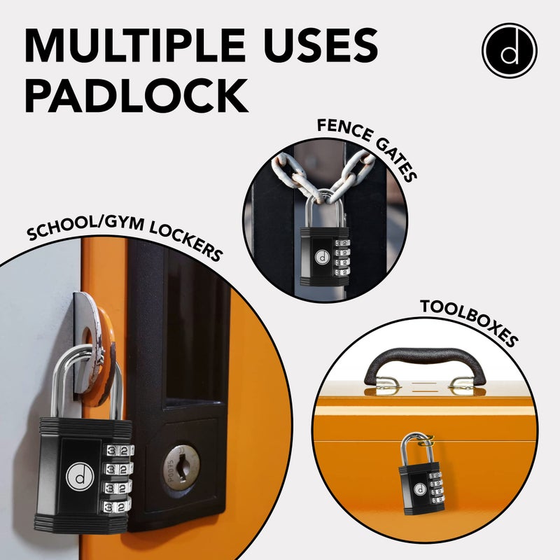 desired tools Padlock Combination Lock 4 Digit (2 Pack) - for Gym Lock, School Locker Lock, Outdoor Fence, and Storage, Combo Lock - Locks for Lockers - Weatherproof Metal - Keyless, Easy to Set, Resettable - Black - Image 3